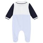 Baby Boys White & Blue Logo Babygrow, 3, hi-res
