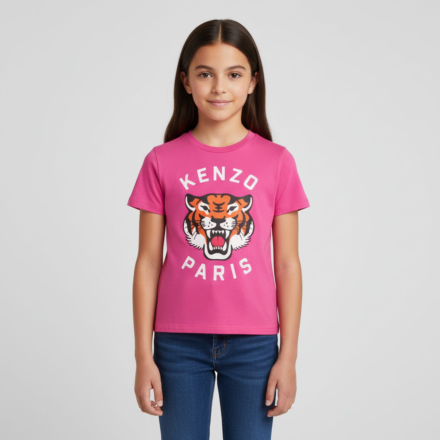 Girls Pink Tiger Logo T-Shirt, 2, hi-res image number null