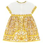 Baby Girls White & Yellow Majolica Dress Set, 1, hi-res