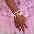 أساور باللون الوردي والذهبي مزينة بالخرز للبنات ( 4 قطع ), 1, hi-res