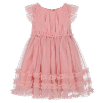 Girls Pink Ruffled Tulle Dress