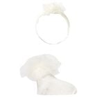 Baby Girls Ivory Headband & Socks Set, 1, hi-res