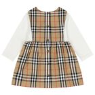 طقم فستان اطفال باللون البيج و الابيض للبنات , 1, hi-res