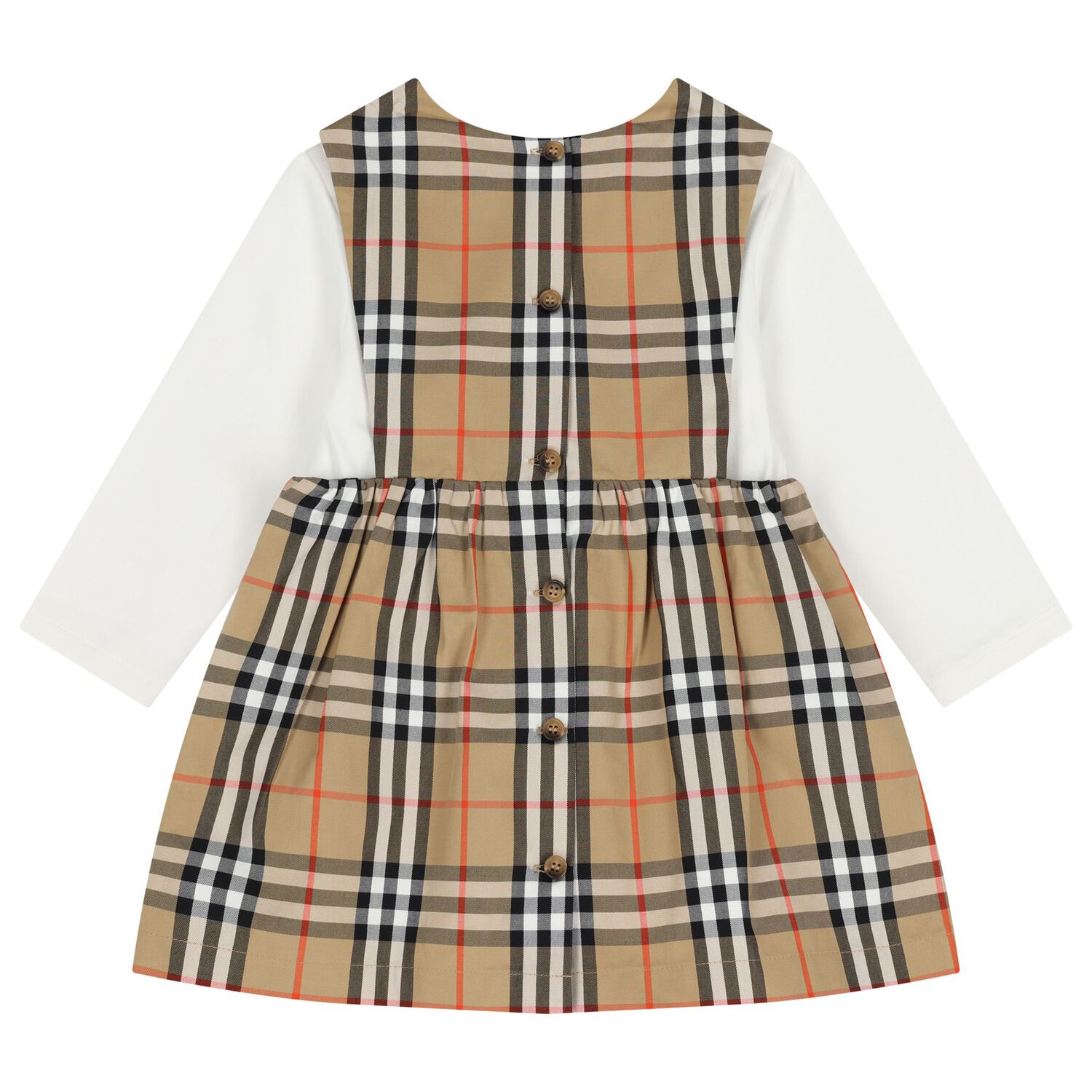 طقم فستان اطفال باللون البيج و الابيض للبنات , 1, hi-res