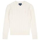 Girls Ivory Logo Cable Knit Jumper, 1, hi-res