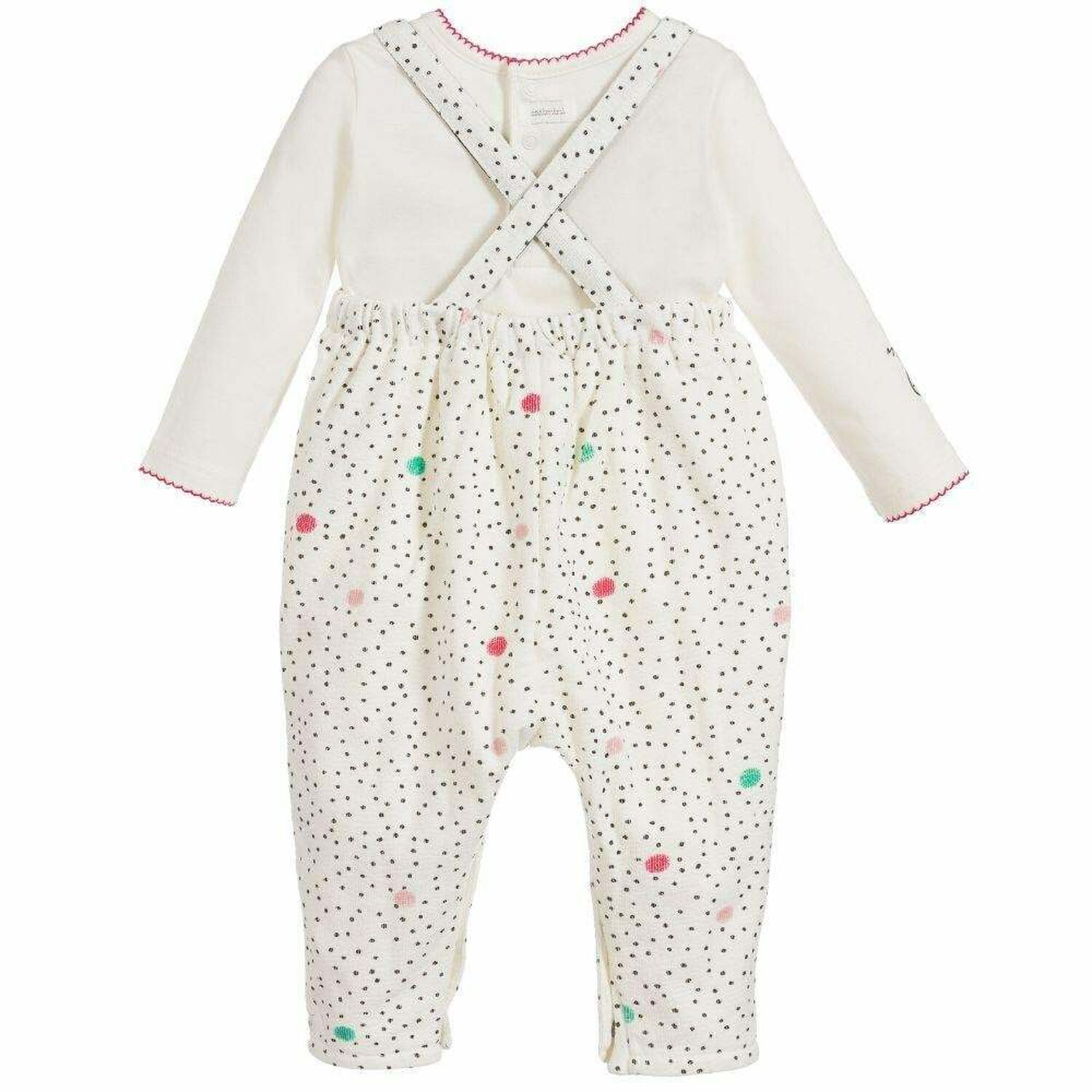 Baby Girls Ivory Dungaree Babygrow, 1, hi-res image number null