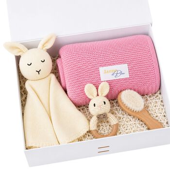 Ivory & Pink Baby Blanket & Bunny Comforter Gift Set