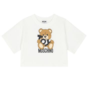 Girls Ivory Teddy Bear Logo T-Shirt