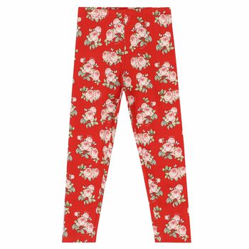 Girls Red Floral Leggings