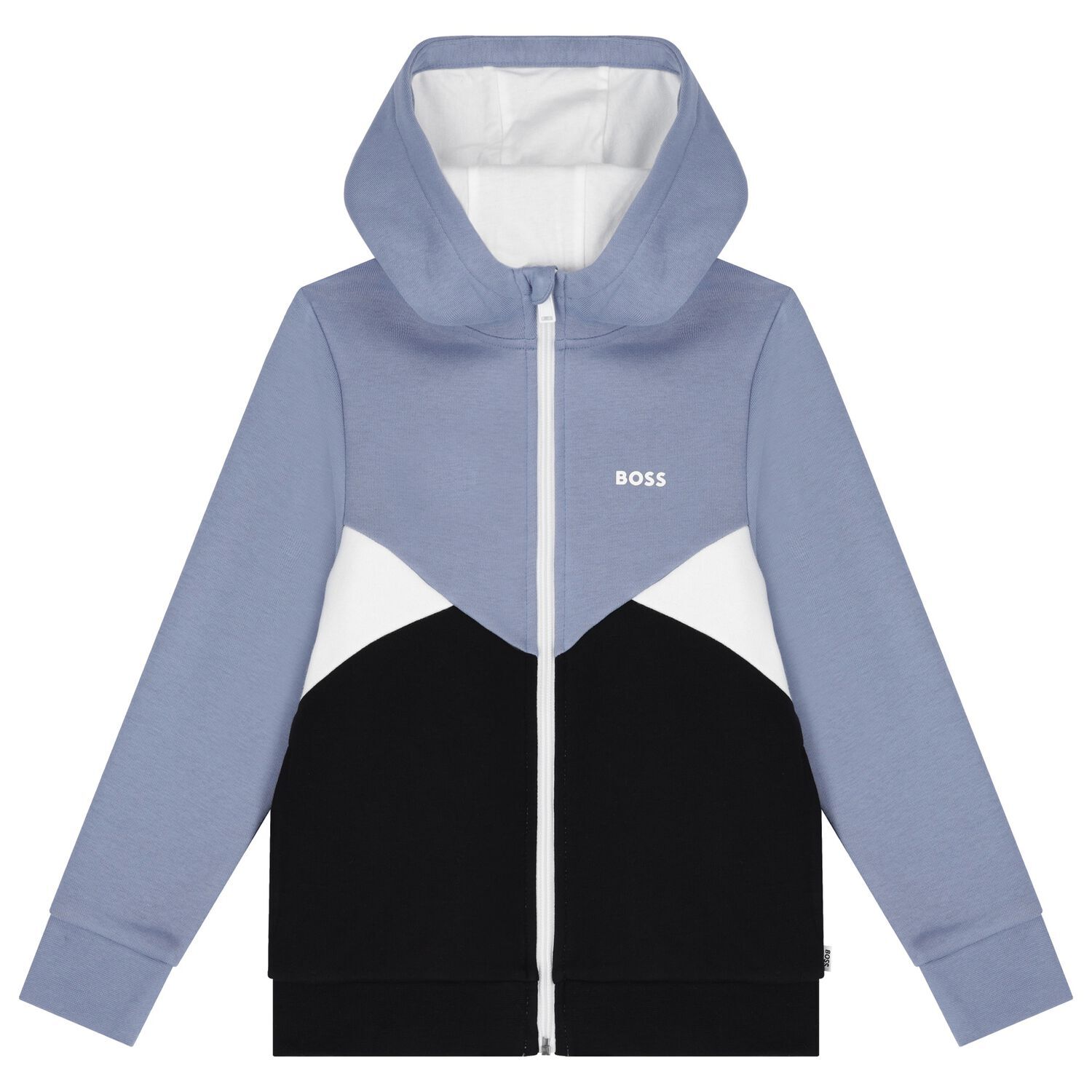 Boys Blue & Black Logo Hooded Zip Up Top, 1, hi-res image number null