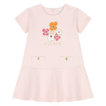 Younger Girls Pink Floral Logo Dress