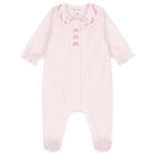 Baby Girls Pink Bow Velour Babygrow, 2, hi-res