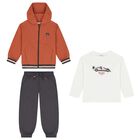 Boys Ivory, Orange & Grey Car Tracksuit ( 3 Piece ), 1, hi-res