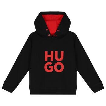 Boys Black Logo Hooded Top