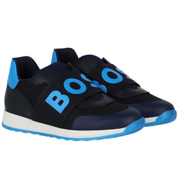 Boys Navy Blue & White Logo Trainers