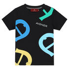 تيشيرت بالشعار باللون الأسود للأولاد, 1, hi-res