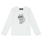 Girls White Choupette Long Sleeve Top, 1, hi-res