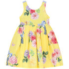 Girls Yellow Floral & Bow Dress, 1, hi-res