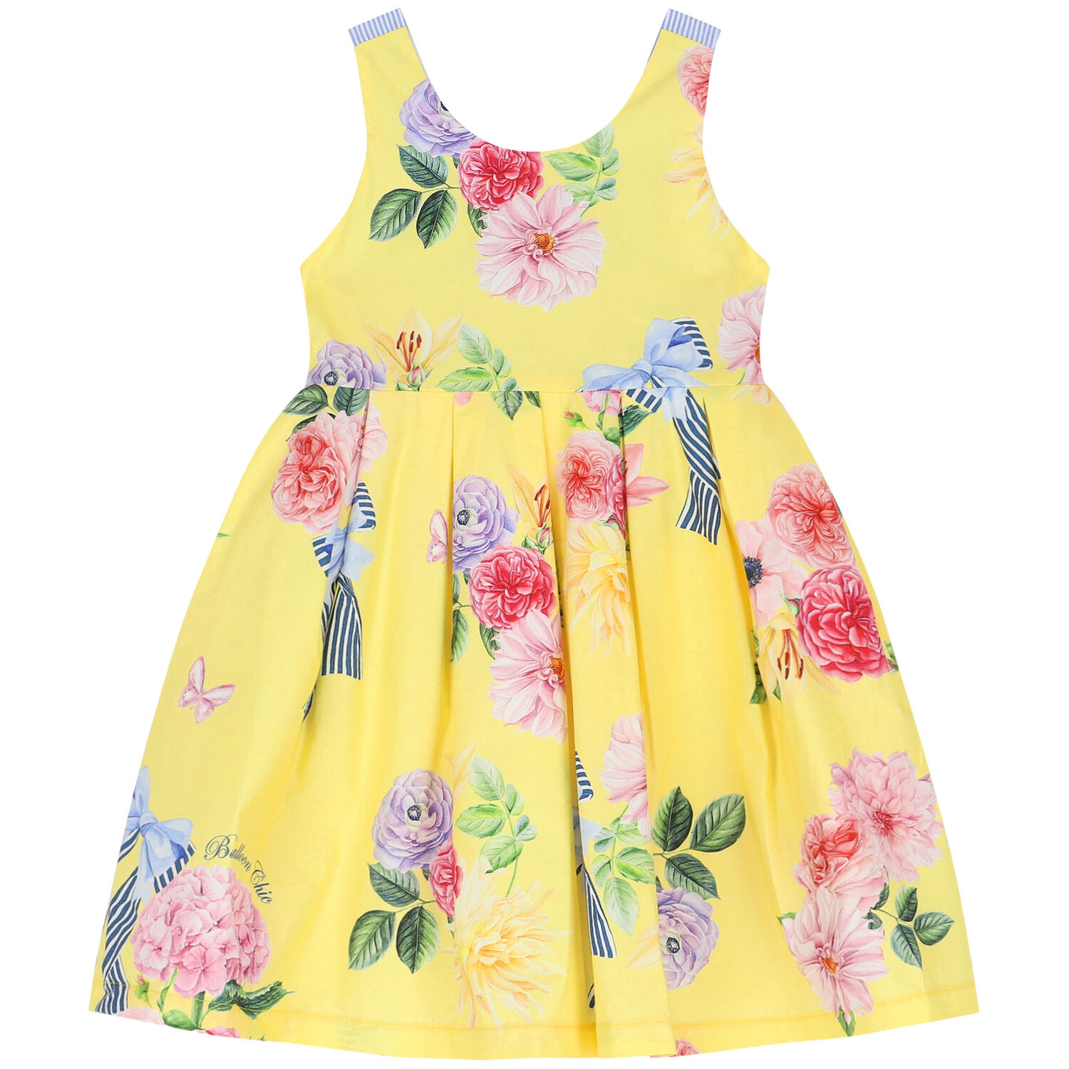 Girls Yellow Floral & Bow Dress, 1, hi-res image number null
