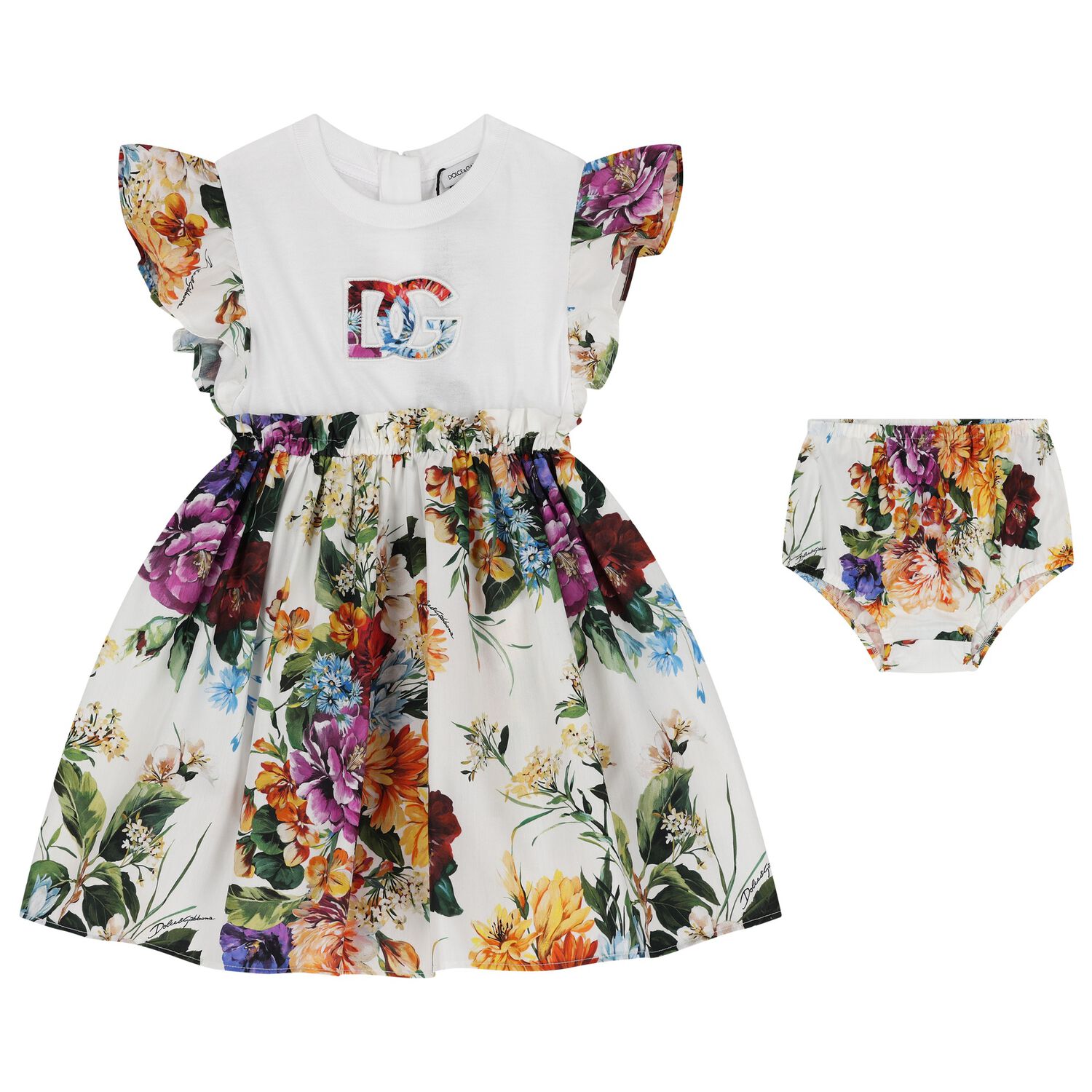 Younger Girls Multi-Coloured Logo Floral Dress Set, 1, hi-res