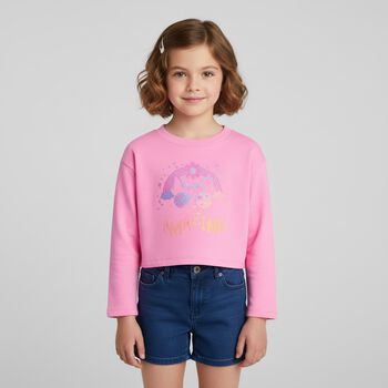 Girls Pink Cat Long Sleeve Top