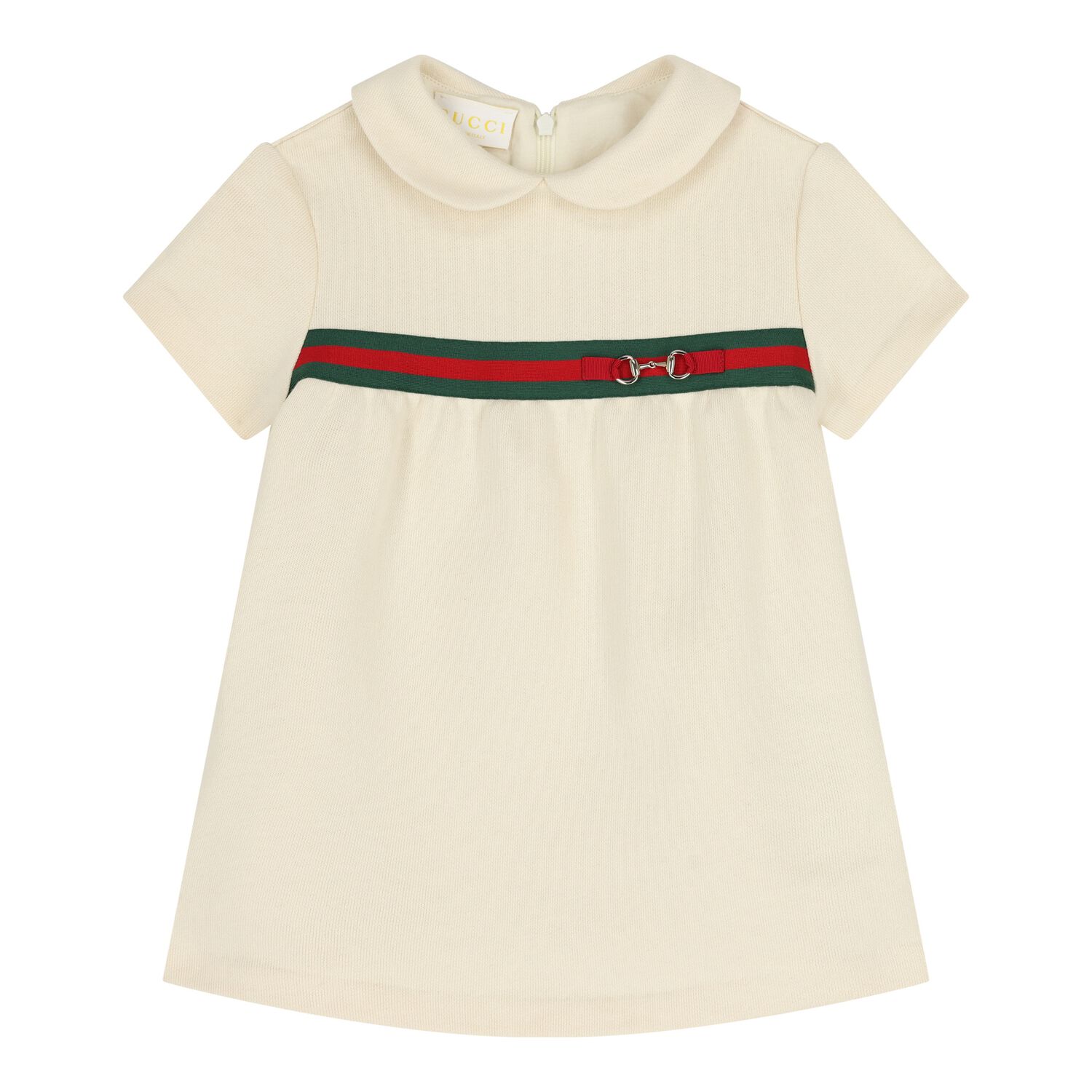 Baby Girls Beige Web Stripe Dress, 1, hi-res