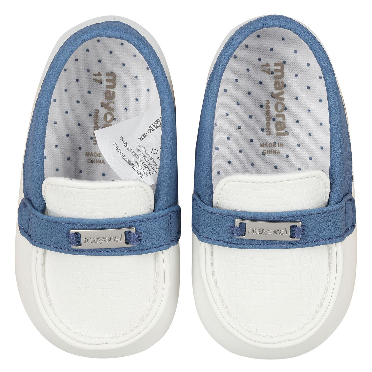 Baby Boys White & Navy Pre-Walker Moccasins, 2, hi-res