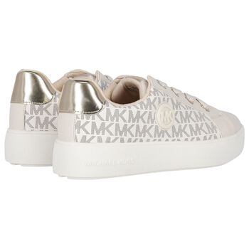 Girls Ivory & Gold Logo Trainers