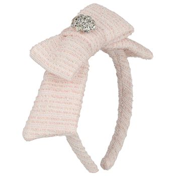 تاج رأس وردي اللون مزين بفيونكة من الشيفون للبنات