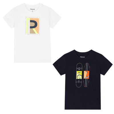 Boys Navy & White Graphic T-Shirts ( 2-Pack )