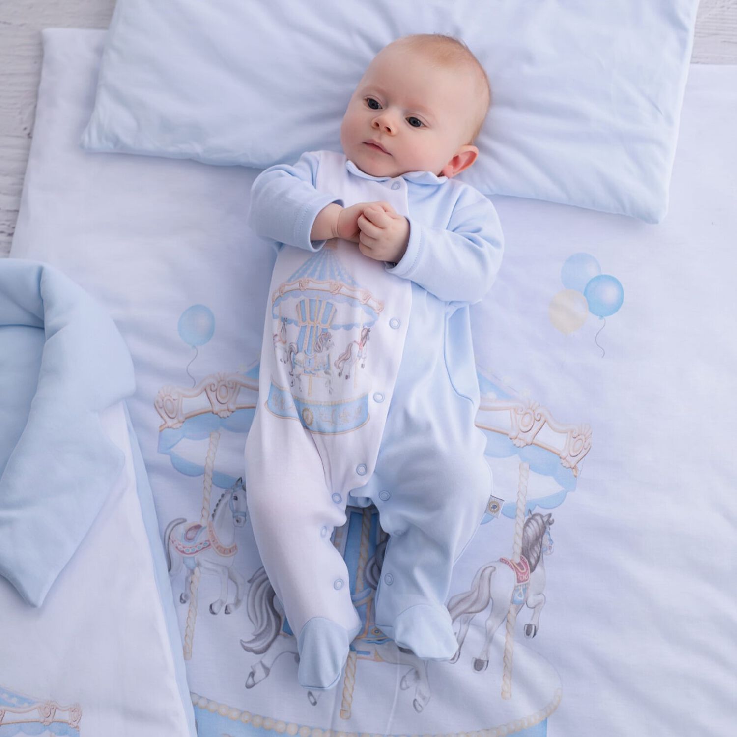 Baby Boys White & Blue Carousel Babygrow, 2, hi-res