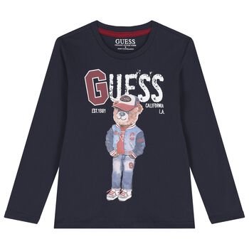 Boys Navy Blue Teddy Bear Long Sleeve Top