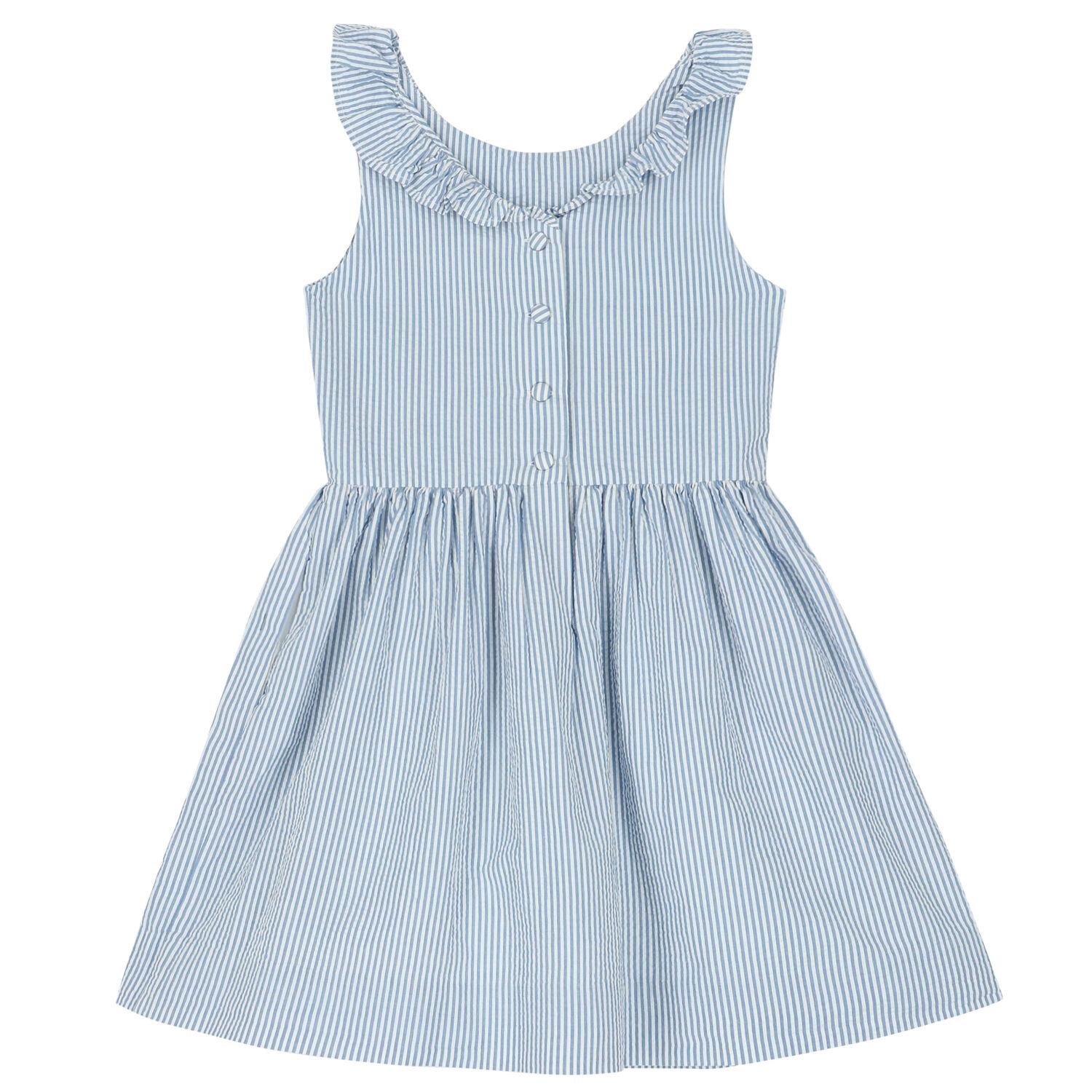 Girls Blue & White Striped Dress, 1, hi-res