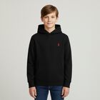 Boys Black Logo Hooded Top, 1, hi-res
