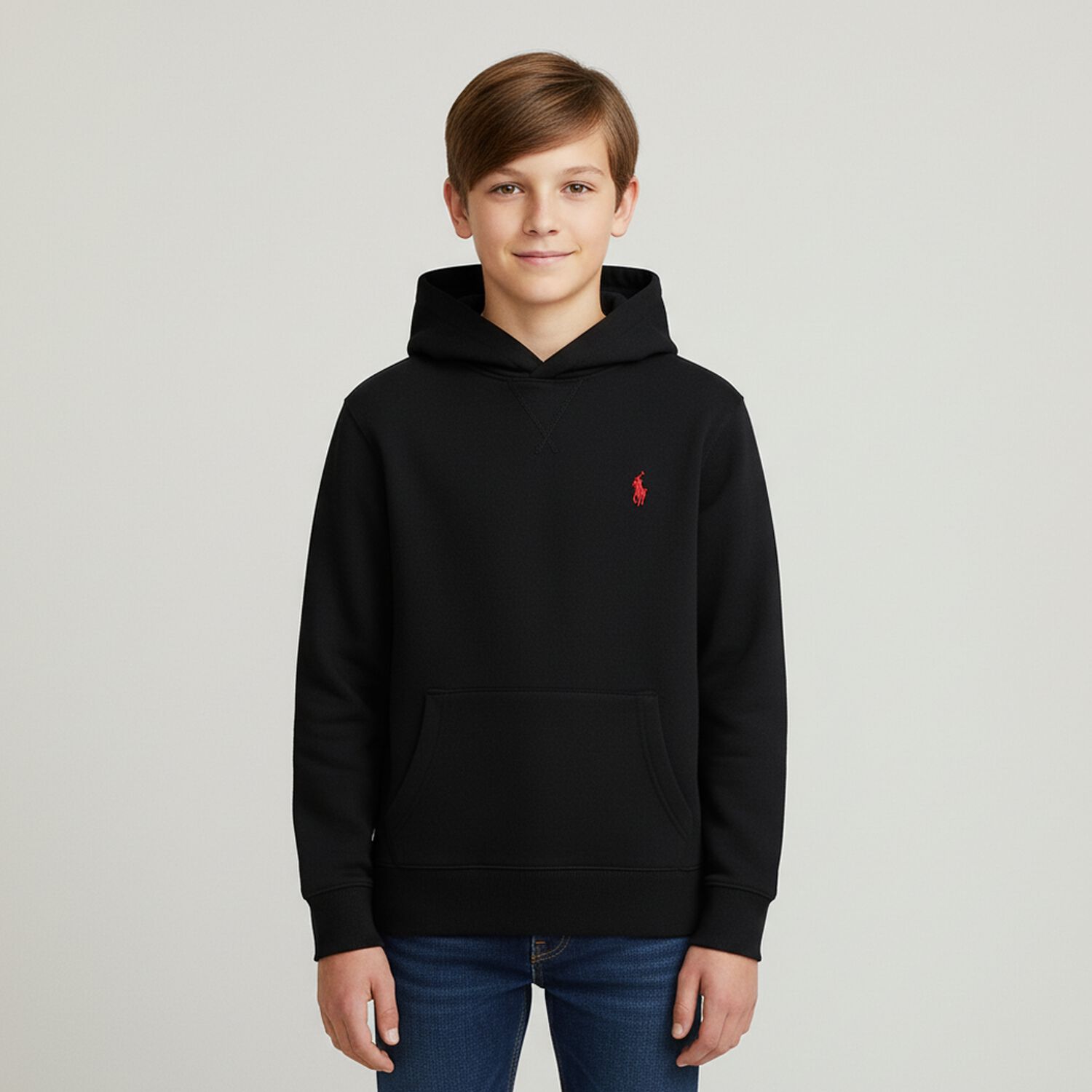 Boys Black Logo Hooded Top, 1, hi-res image number null