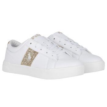 Girls White & Gold Logo Trainers