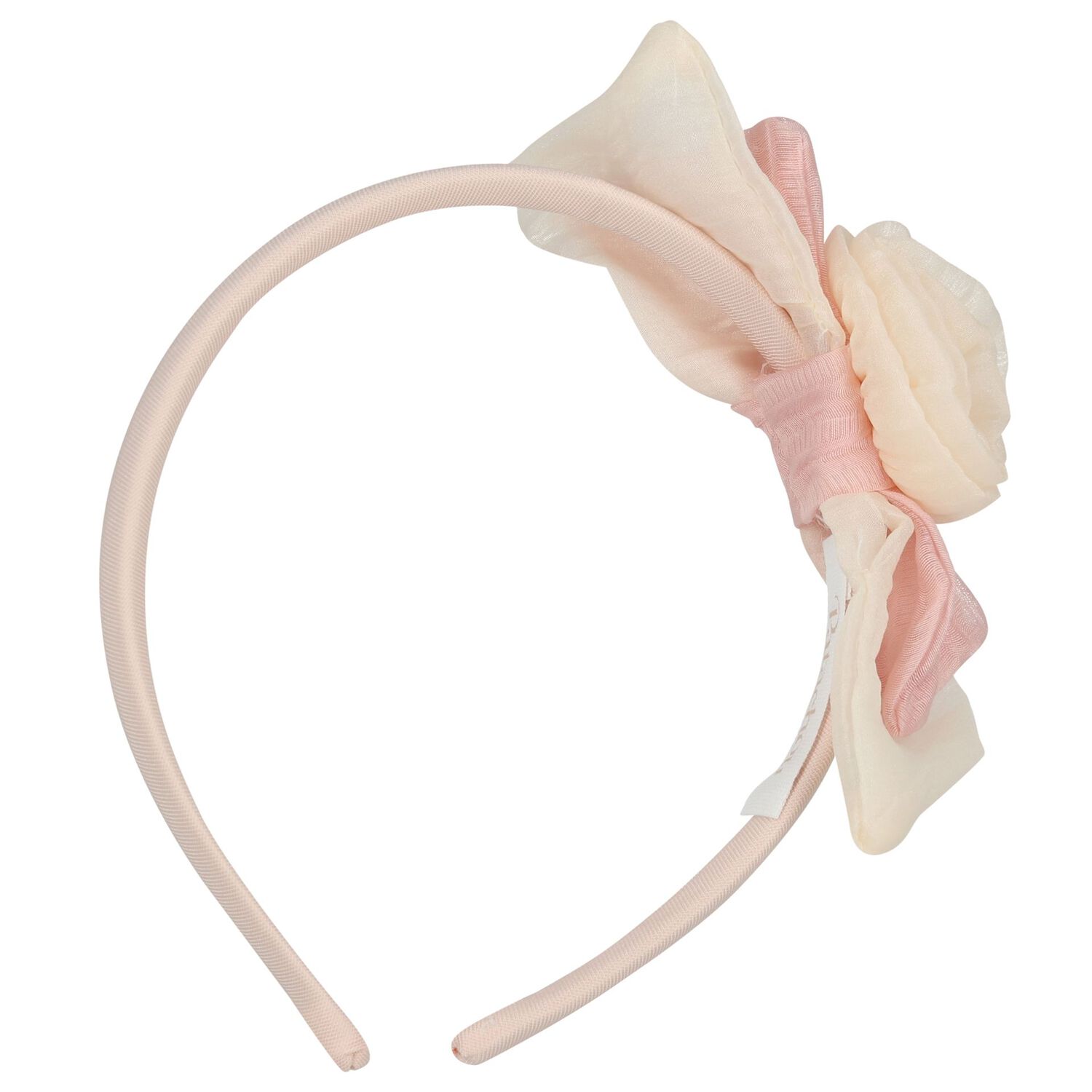 Girls Beige & Pink Chiffon Flower Headband, 1, hi-res