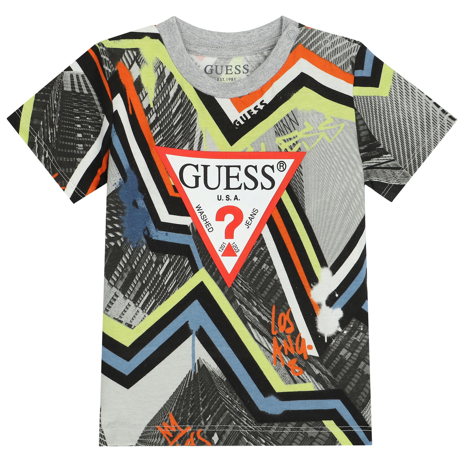 طقم شورت أولاد بالشعار باللون الرمادى, 3, hi-res