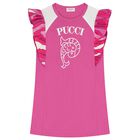 Girls Pink & White Logo Ruffled Dress, 2, hi-res