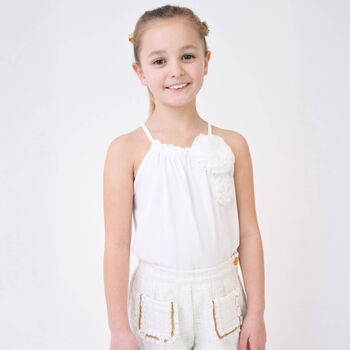 بلوزة بنات  مزينة بالزهور باللون العاجي