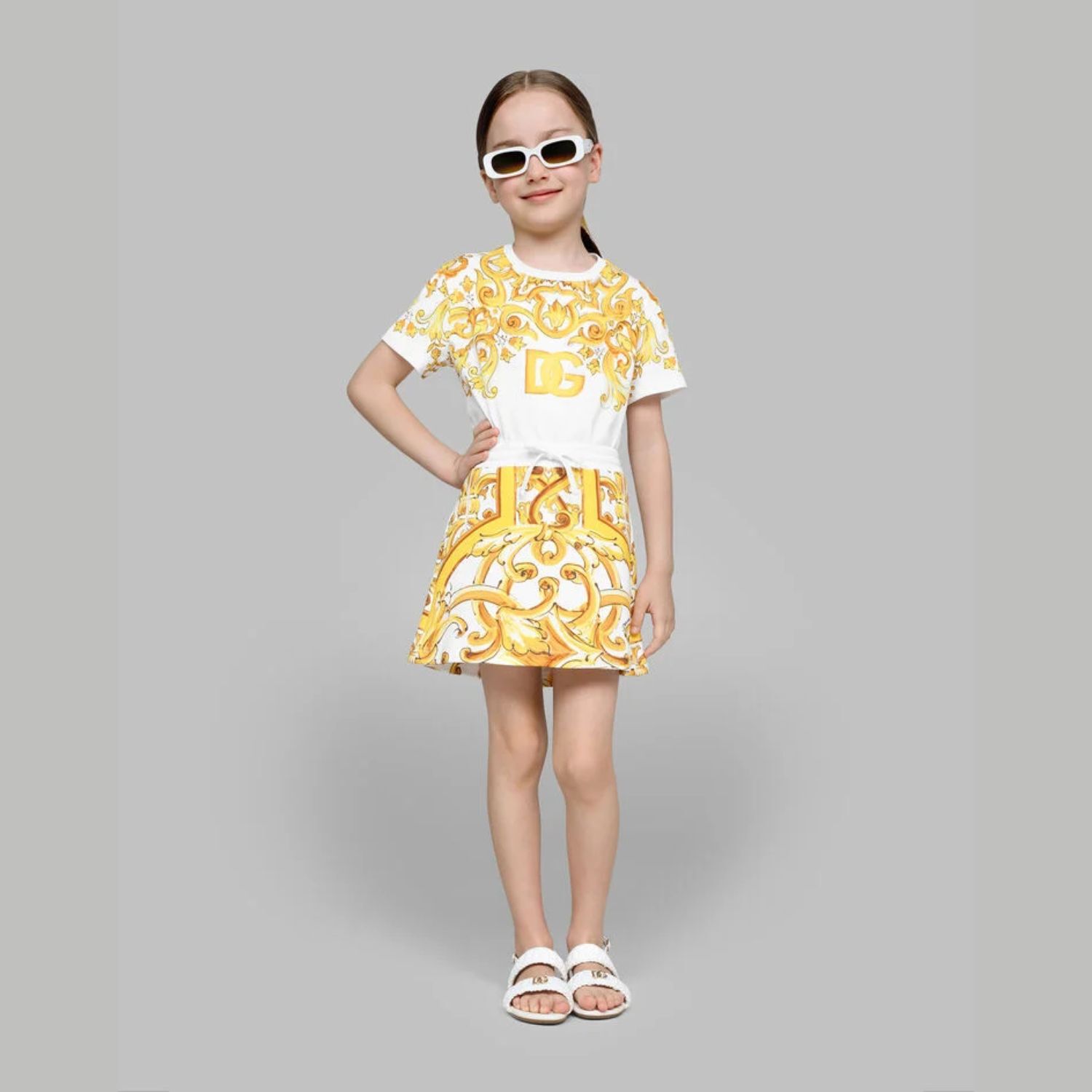Girls White & Yellow Majolica T-Shirt, 1, hi-res
