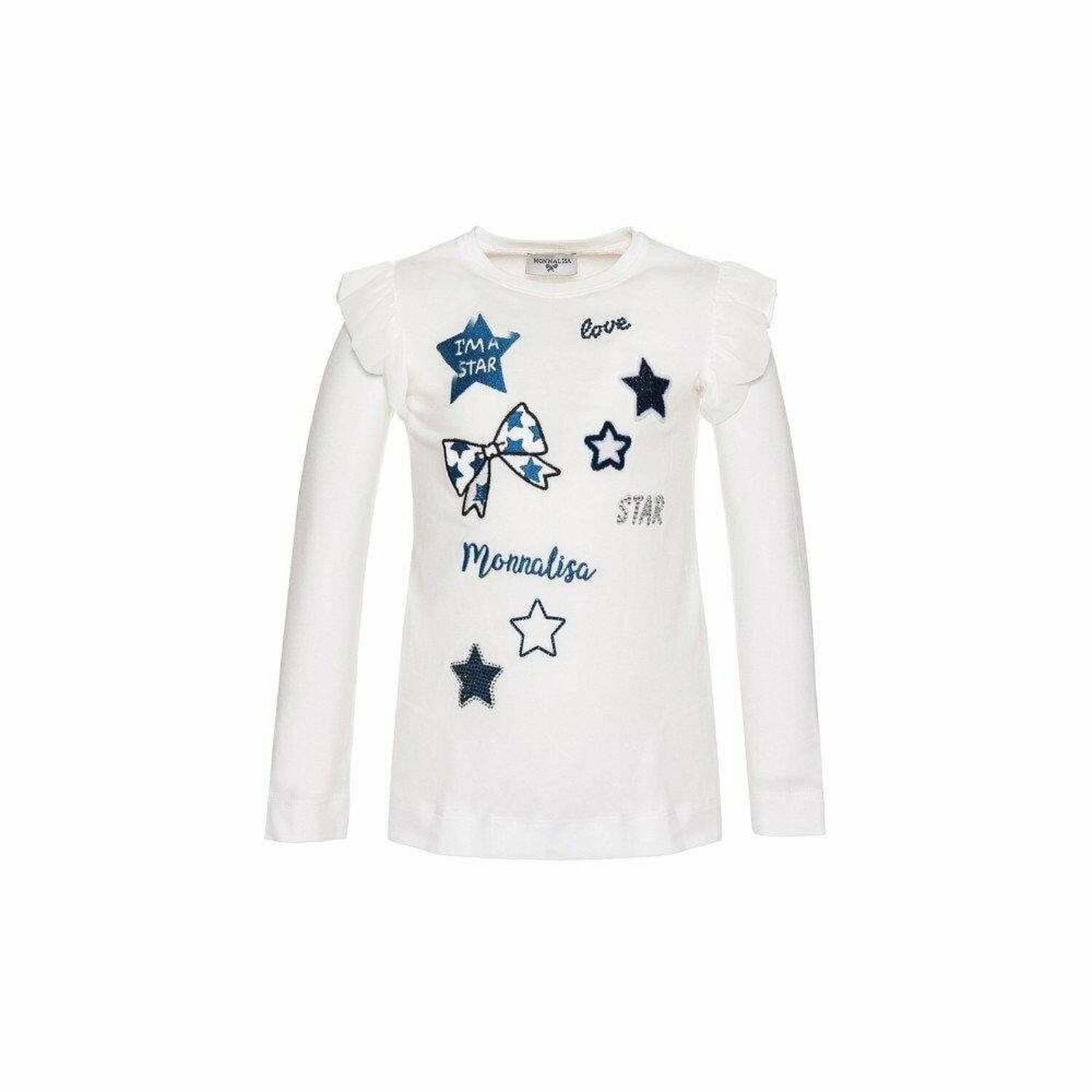 Girls Ivory & Blue Frill Top, 1, hi-res