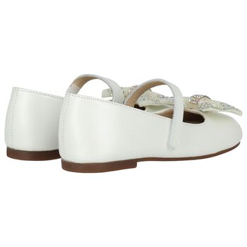 Girls Ivory Ballerina Diamante Shoes