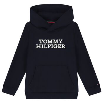 Boys Navy Blue Logo Hooded Top