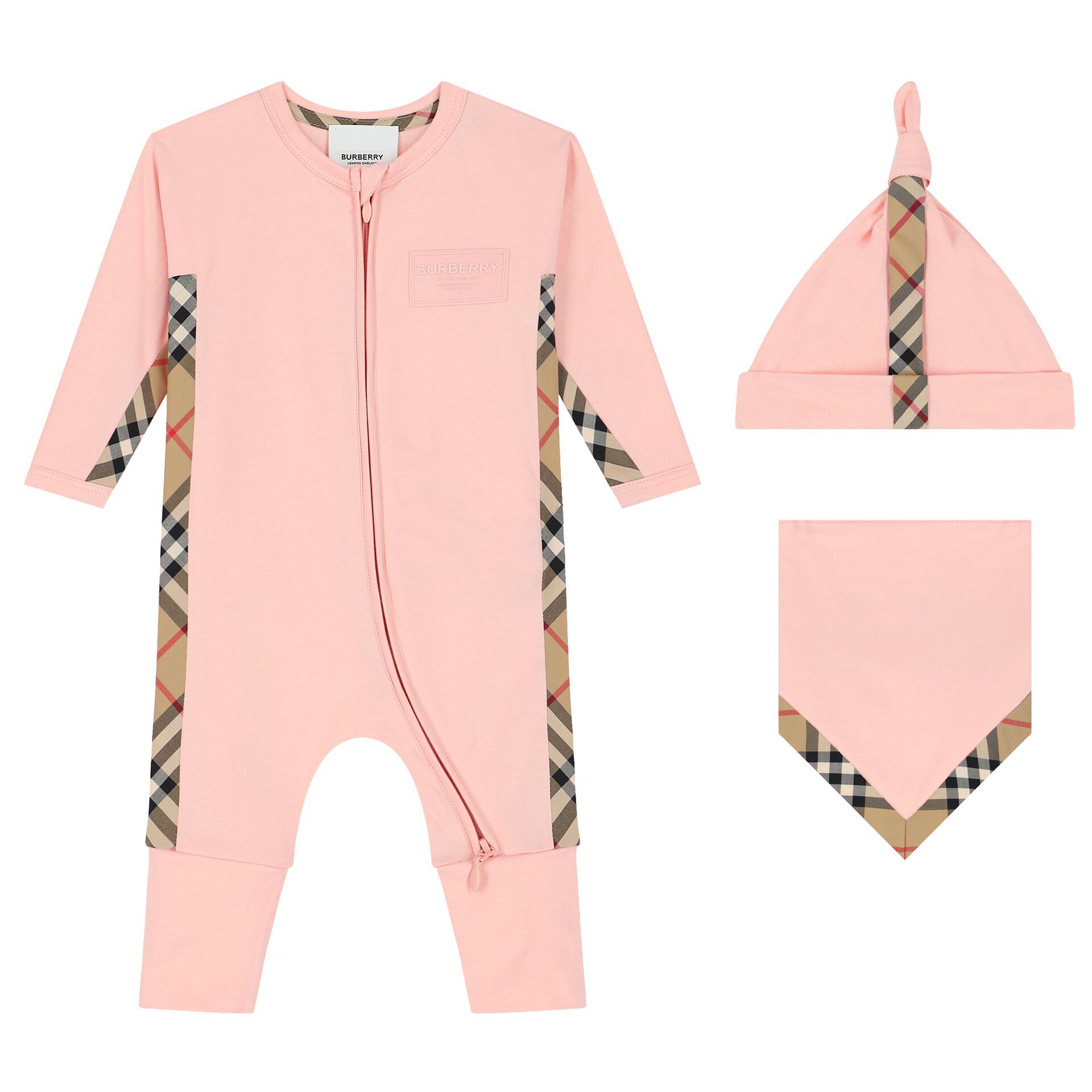 Burberry Baby Girls Pink Beige Romper Gift Set Junior Couture UAE
