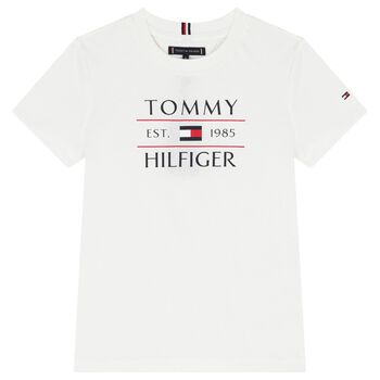 Younger Boys White Flag Logo Cotton T-Shirt