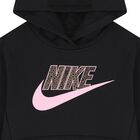 بلوزة بغطاء رأس وشعار باللون الأسود للبنات, 1, hi-res