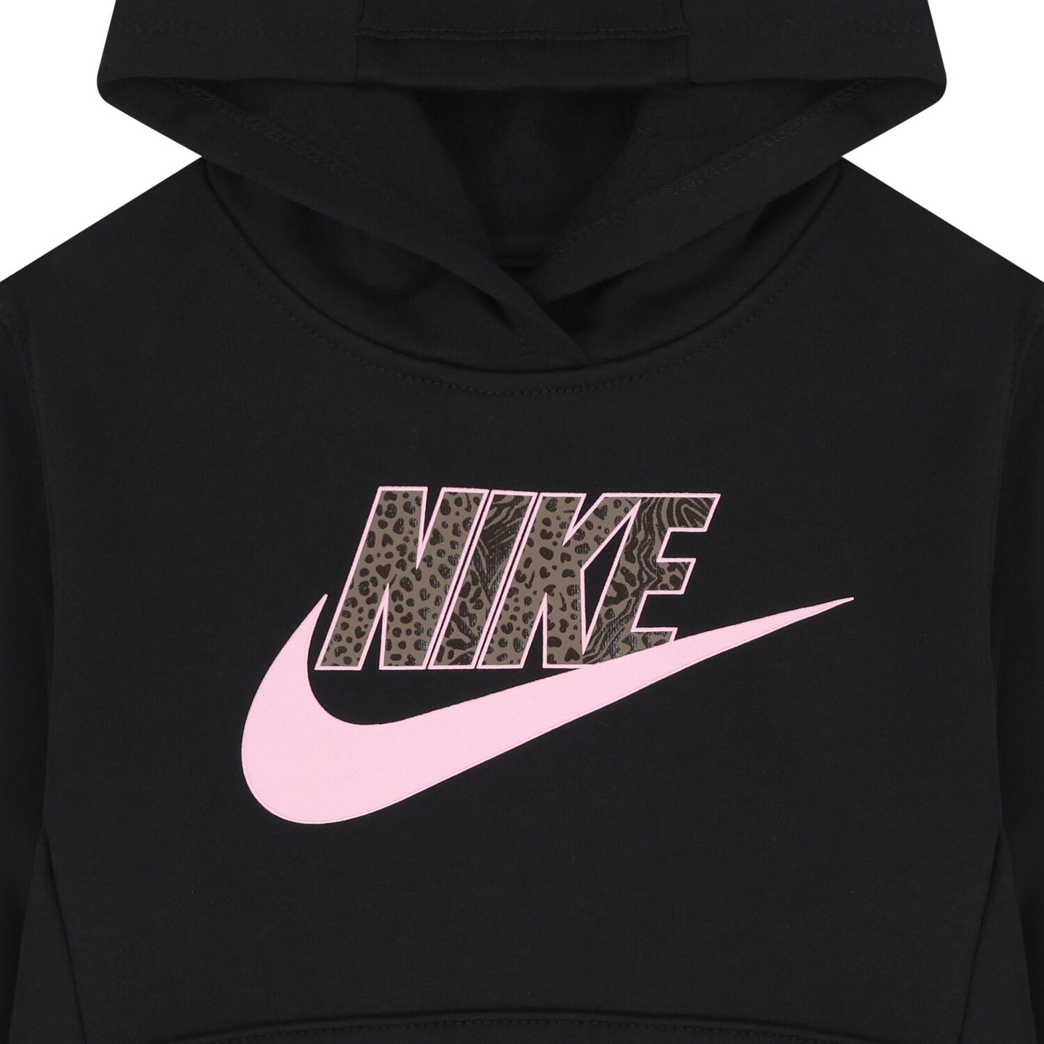 بلوزة بغطاء رأس وشعار باللون الأسود للبنات, 1, hi-res