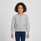 Girls Grey Bow Cardigan, 2, hi-res