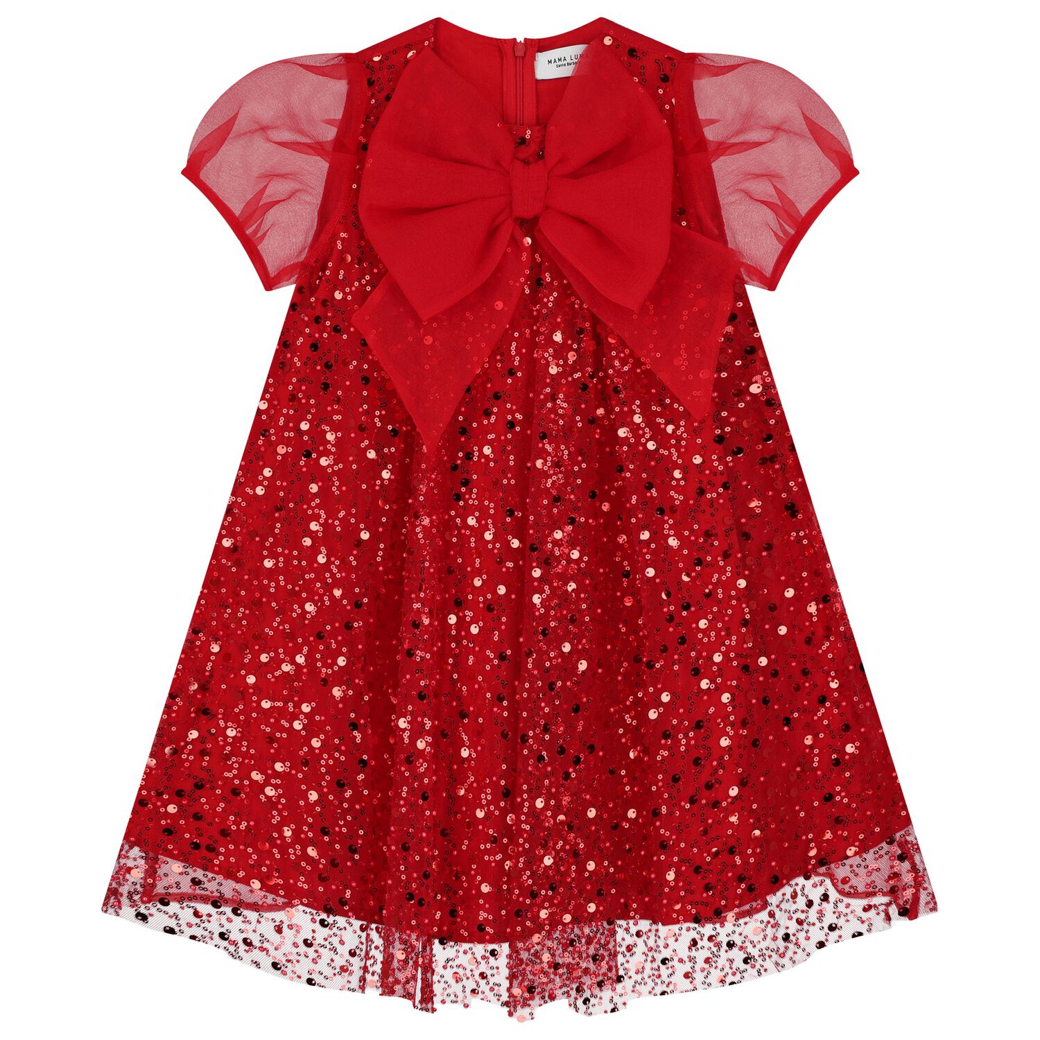 Girls Red Chiffon & Tulle Sequin Dress, 2, hi-res